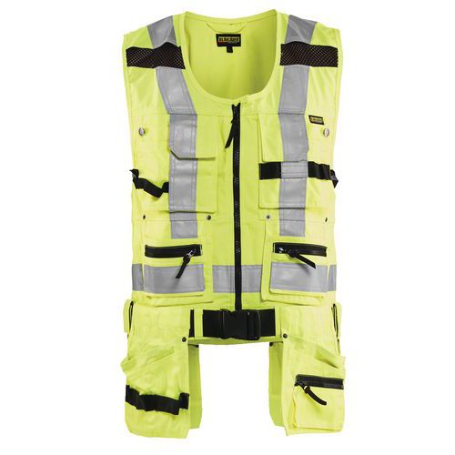 Gilet porte-outils haute visibilité jaune fluorescent ceinture textile