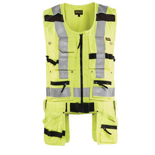 Gilet porte-outils haute visibilité jaune fluorescent ceinture textile