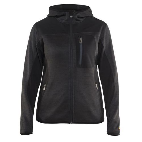 Veste tricotée à capuche femme jaune fluorescent/noir