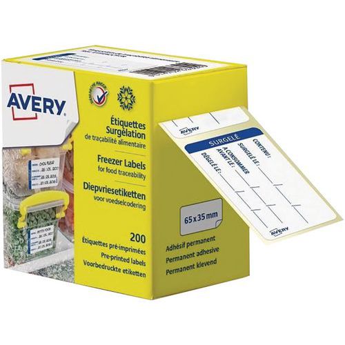 Etiquettes surgélation traçabilité alimentaire pré-imprimée - lot de 200 - Avery
