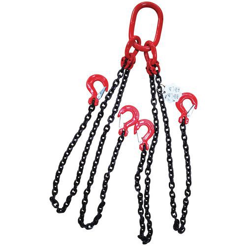 Élingue chaîne 4 brins crochet à linguet- Force 2.36 T- Manutan Expert Élingue chaîne 4 brins crochet à linguet- Force 2.36 T- Manutan Expert