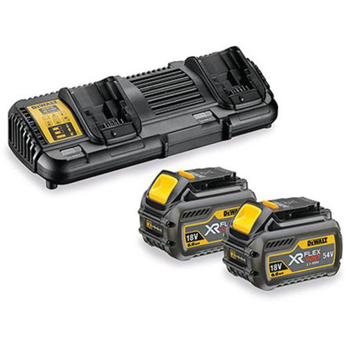 Pack 2 batteries XR FLEXVOLT 18V/54V 6Ah/2Ah Li-Ion + chargeur double - DEWALT