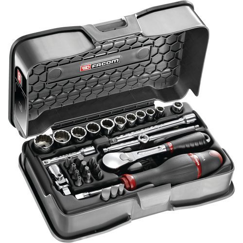 Coffret douilles 1/4 pouces 12 pans métriques et embouts - 31 pièces