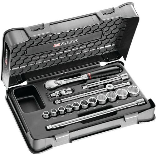 Coffret douilles 3/8 pouces 12 pans - 16 pièces cliquet JL.161. Coffret douilles 3/8 pouces 12 pans - 16 pièces cliquet JL.161.