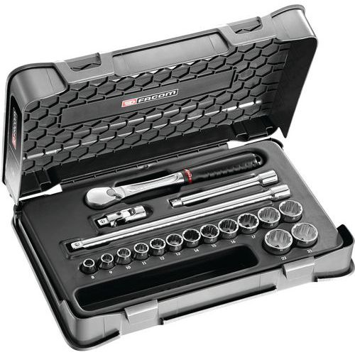 Coffret douilles 3/8 pouces 12 pans - 18 pièces cliquet JL.161. Coffret douilles 3/8 pouces 12 pans - 18 pièces cliquet JL.161.