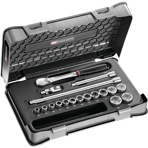 Coffret douilles 3/8 pouces 6 pans - 18 pièces cliquet JL.161. Coffret douilles 3/8 pouces 6 pans - 18 pièces cliquet JL.161.