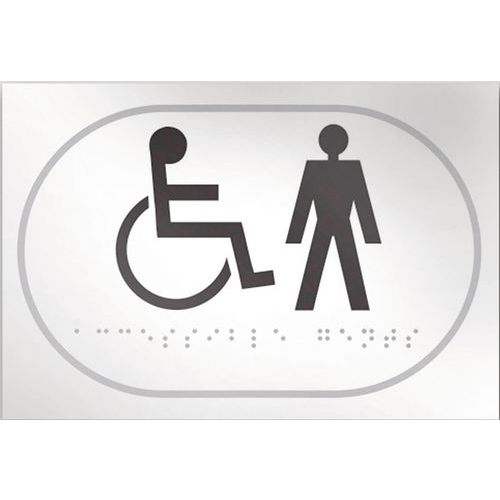 Panneau picto handicapé + homme en relief et en braille