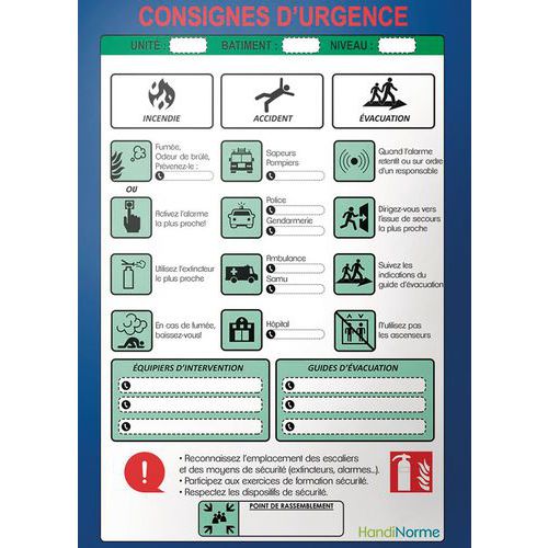 Poster plastifié - consignes d'urgence - format A3