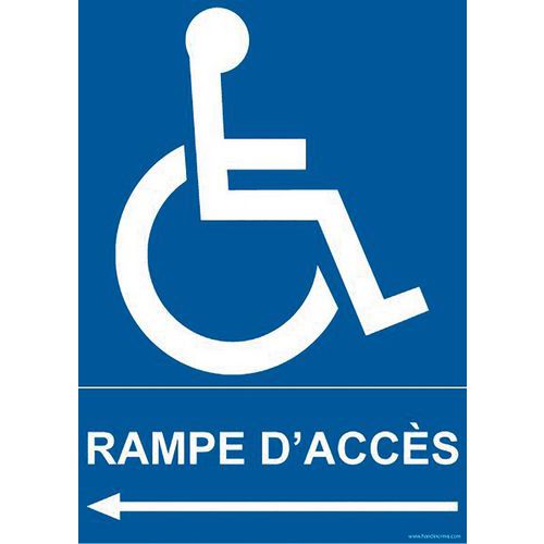 Panneau direction gauche rampe d'accès + picto handicapé