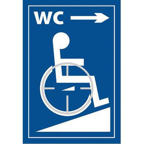 Panneau en braille et en relief WC picto handicapé + flèche