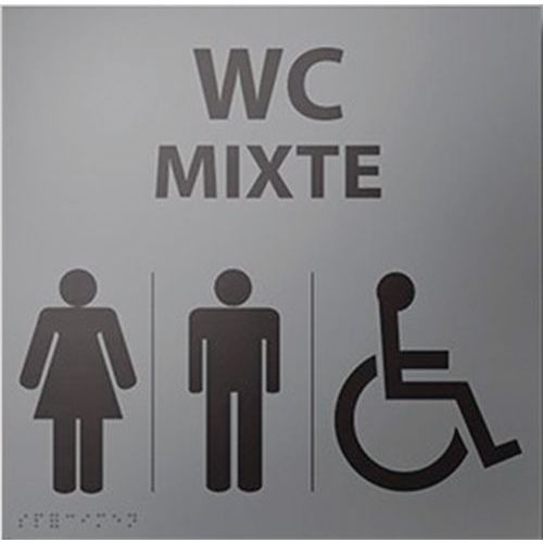 Panneau relief et braille WC mixte + picto handicapé