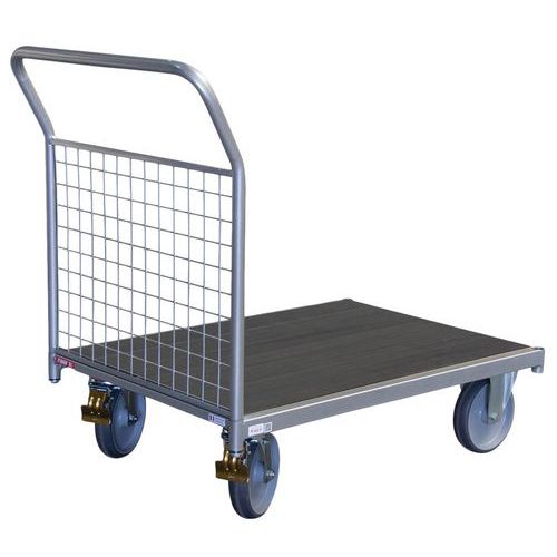 Chariot modulaire 500 kg 1 dossier grillagé amovible plateau gris Chariot modulaire 500 kg 1 dossier grillagé amovible plateau gris