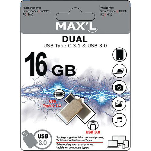 Clé DUAL USB Type-C 3.1 et USB 3.0 - MAX'L