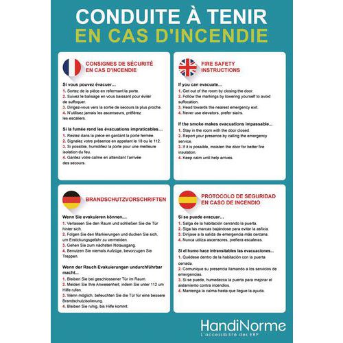Poster A3 consignes en cas d'incendie en 4 langues