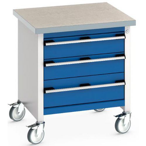 Etabli roulant monobloc Cubio - plateau linoléum et tiroirs - Bott
