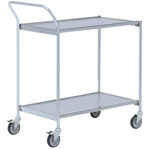 Table roulante grise avec poignée - 2 plateaux - Capacité 150 kg