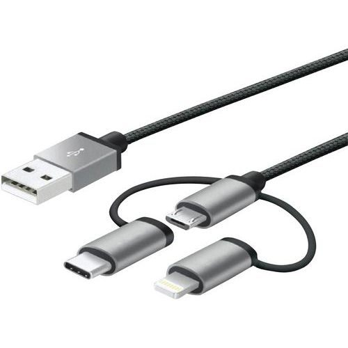 Câble USB 3 en 1 Micro USB/Lightning/USB-C