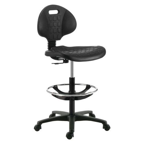 Siège d'atelier haut polyuréthane sur roulettes av repose pieds