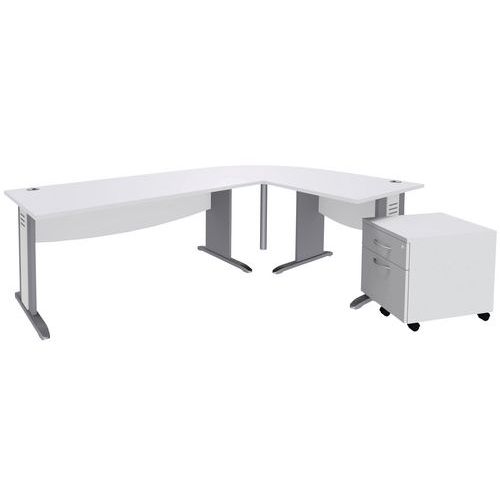 Pack bureau droit Quatuor pied L bois + angle + bureau + caisson- Manutan Expert