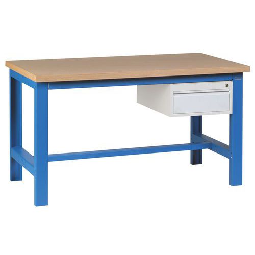 Etabli SI 40 plateau hêtre multiplis  + 1 tiroir Bleu RAL 5015