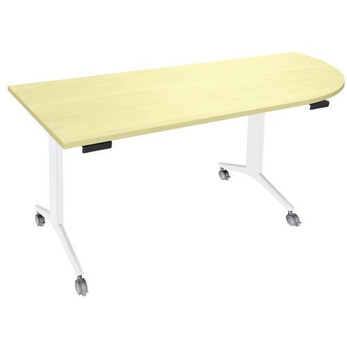 Table plateau pivotant Avel avec angle à droite pied blanc sur roulettes