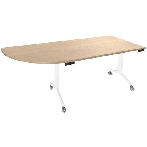 Table plateau pivotant Avel angle à gauche pied blanc sur roulettes