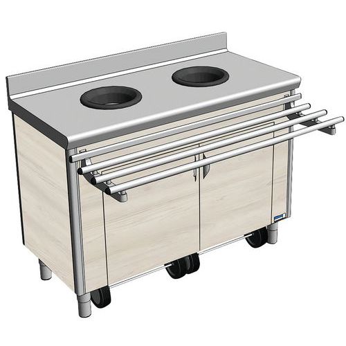 Meuble de pré-tri mural p/adulte, avec 2 trous vide-déchet + porte-sac