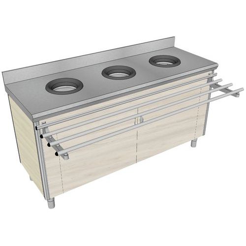 Meuble de pré-tri mural p/adulte, avec 3 trous vide-déchet + porte-sac