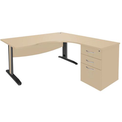 Pack bureau asymétrique Quatuor pied L métal retour à droite avec caisson HB - Manutan Expert