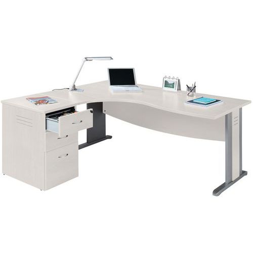Pack bureau asymétrique Quatuor pied L retour gauche + caisson Manutan Expert