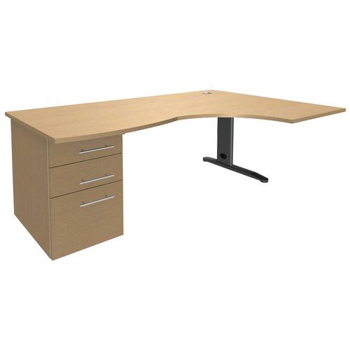 Bureau asymétrique 180cm Pied L métal + caisson porteur Quatuor