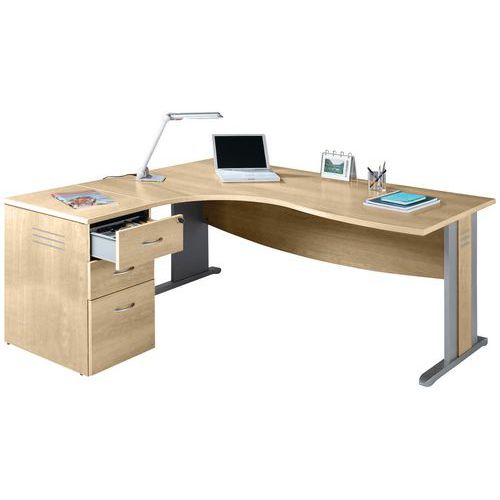 Pack bureau asymétrique Quatuor pied L retour gauche + caisson Manutan Expert