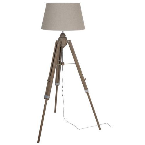 Lampadaire Augustin trépied en bois patiné Lampadaire Augustin trépied en bois patiné