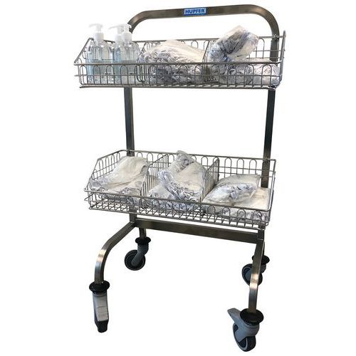 Chariot médical inox avec paniers - Sans séparateur
