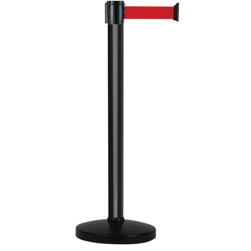 Poteau alu socle portable noir sangle étirable rouge 50 mm x 3 m Poteau alu socle portable noir sangle étirable rouge 50 mm x 3 m