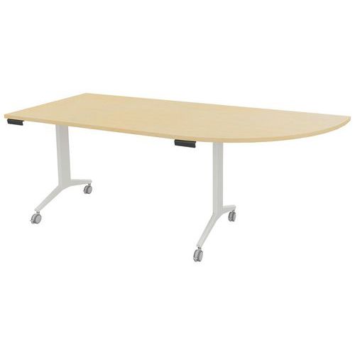 Table plateau pivotant Avel avec angle à droite pied blanc sur roulettes Table plateau pivotant Avel avec angle à droite pied blanc sur roulettes