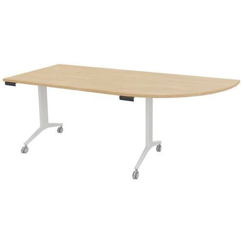 Table plateau pivotant Avel avec angle à droite pied blanc sur roulettes