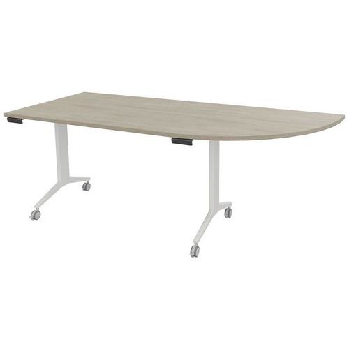 Table plateau pivotant Avel avec angle à droite pied blanc sur roulettes