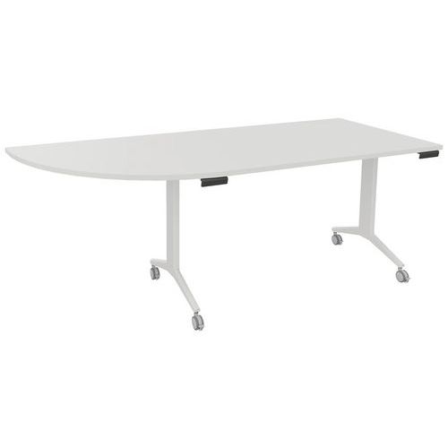 Table plateau pivotant Avel angle à gauche pied blanc sur roulettes