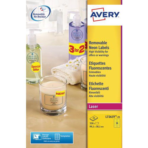 Étiquette fluorescente repositionnable Avery - Impression laser