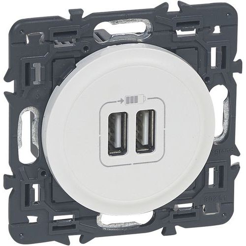 LEGRAND - Chargeur Céliane 2 USB avec possibilité repiquage prise 1P+T LEGRAND - Chargeur Céliane 2 USB avec possibilité repiquage prise 1P+T