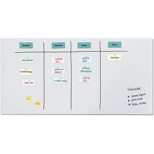 Tableau magnetique en verre - 2000x1000x18mm - super blanc mat - Sigel