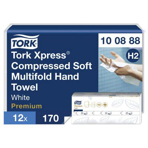 Essuie-mains interfoliés doux comprimés blancs H2, 2 plis - Tork