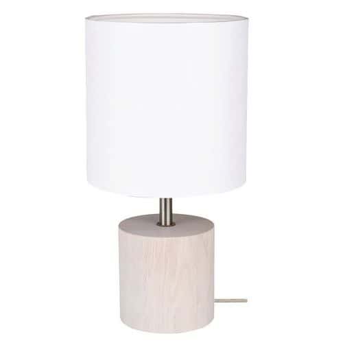 Lampe à poser chêne teint -cylindric-abat jour blanc-câble pvc-Trongo