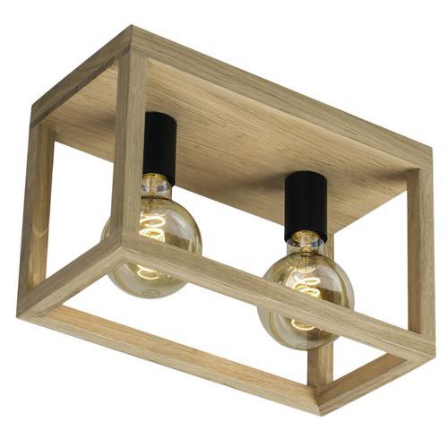 Plafonnier en chêne huilé- rectangulaire-36x20x25cm-culot noir-Kago Plafonnier en chêne huilé- rectangulaire-36x20x25cm-culot noir-Kago