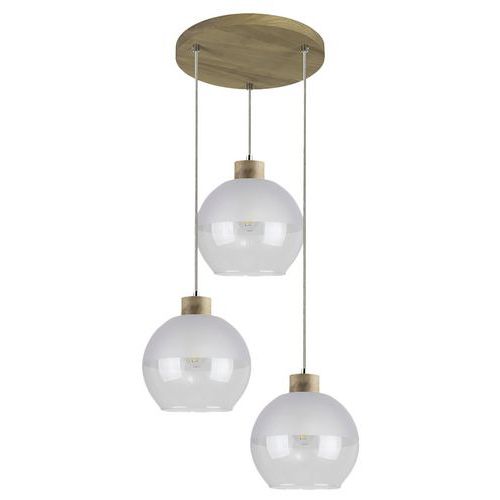 Suspension en chêne huilé- 3 boules en verre lounge -Linea Suspension en chêne huilé- 3 boules en verre lounge -Linea