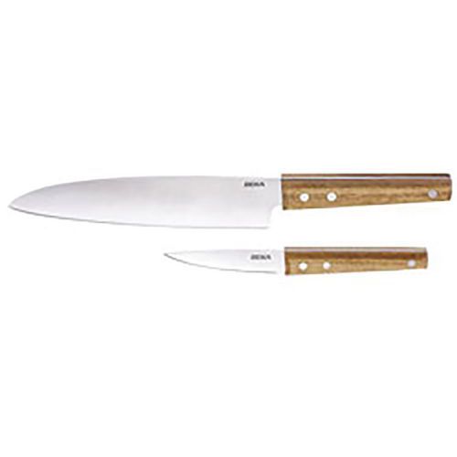 Kit couteau à lame en inox et manche en bois d'acacia + éplucheur - Beka