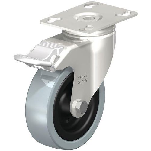 Roulette pivotante inox - bandage caoutchouc - jante synthétique