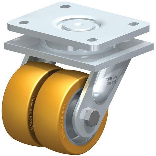 Roulette jumelée pivotante - bandage PU - corps aluminium