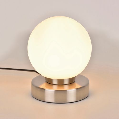 Lampe Touch ronde en métal. Abat-jour globe en verre dépoli Corep